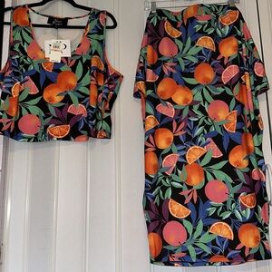 NWT NINA PARKER TROPICAL FRUIT SKIRT & CROP TOP SET 2X